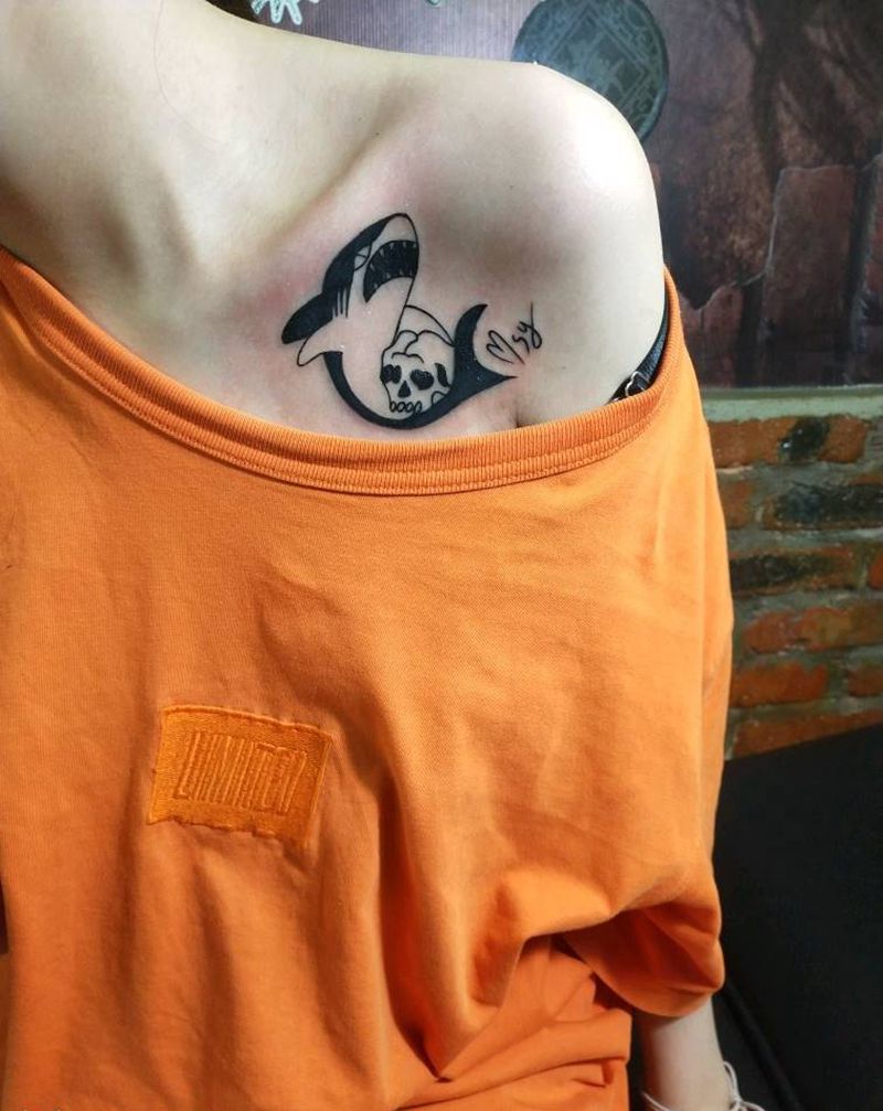 鲨鱼纹身图片_胸部纹身图案