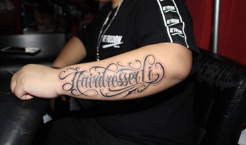 根据客人要求设计花体纹身图片_成品手臂欧美清新几何字符图腾原创纹身图案