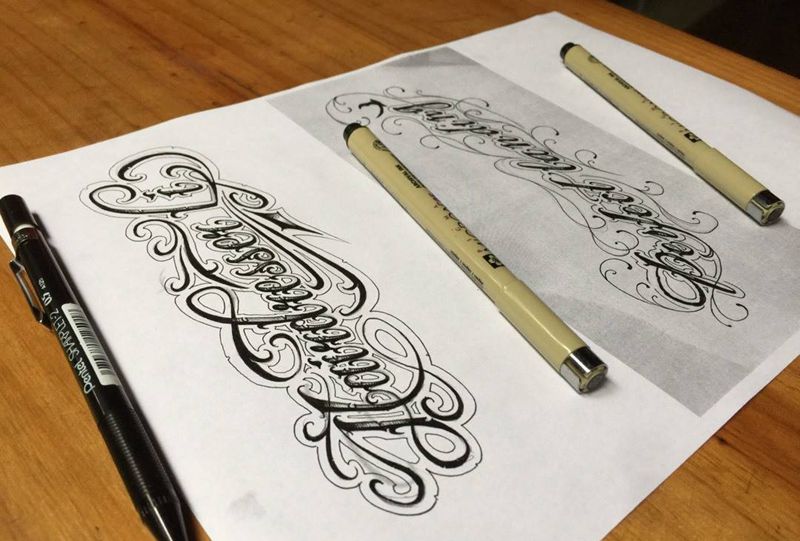 按客人要求设计花体手稿纹身图片_手稿手臂欧美清新几何字符原创图腾纹身图案