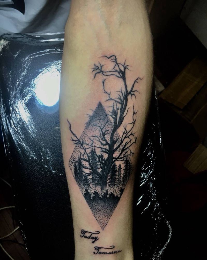 点刺纹身图片_成品手稿手臂清新植物点刺纹身图案