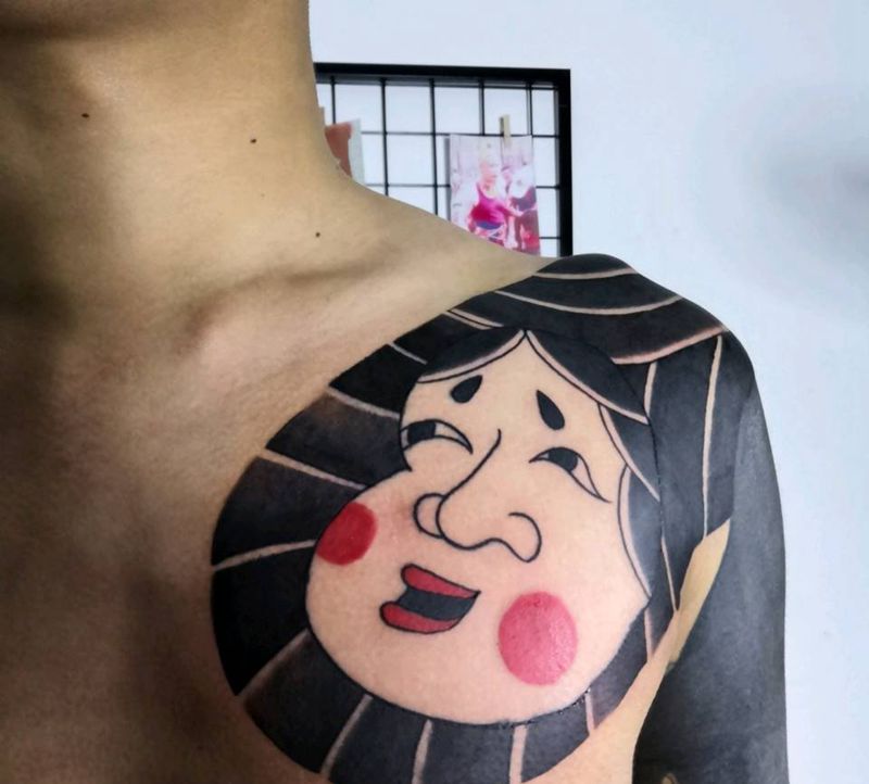 半甲纹身图片_肩部胸部老传统纹身图案