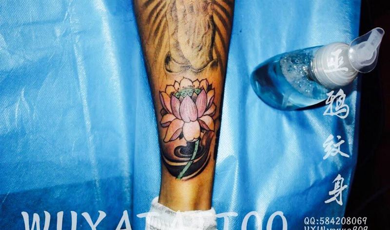 莲花汉字韩文英文纹身图片_成品脚部手臂手部传统清新字符植物国画纹身图案