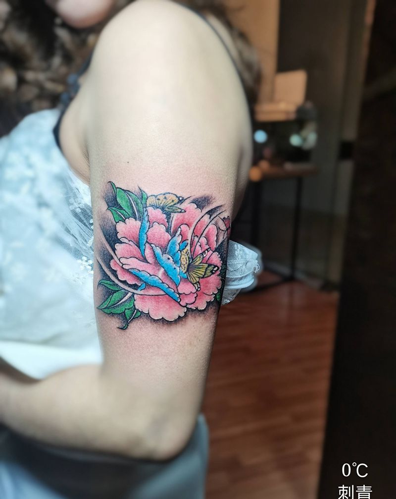 牡丹花开纹身图片_手臂纹身图案
