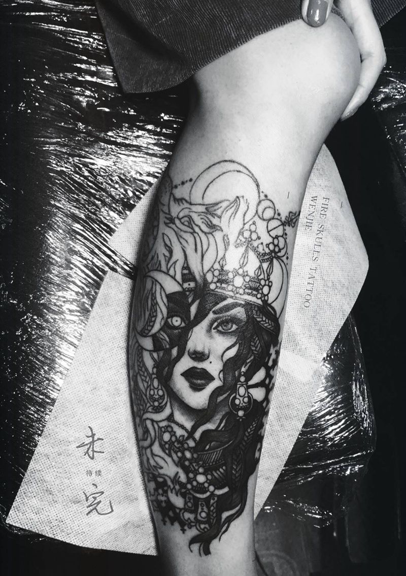 狼女（未完）纹身图片