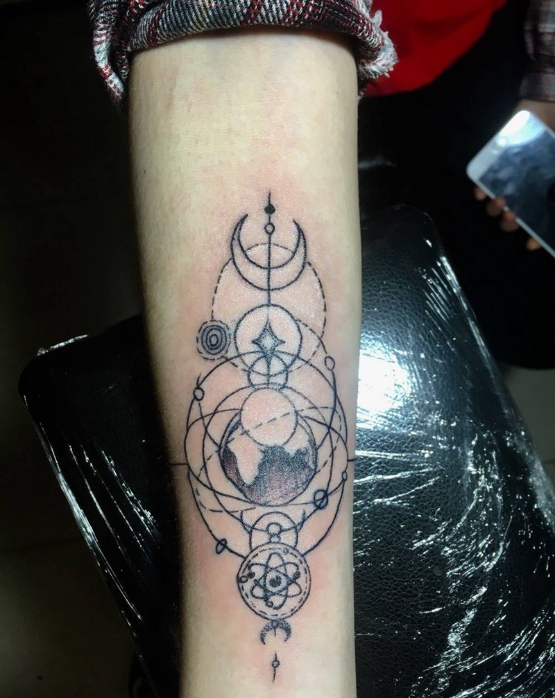 银河系纹身图片_成品手稿插画手臂手部清新贴纸几何字符原创纹身图案