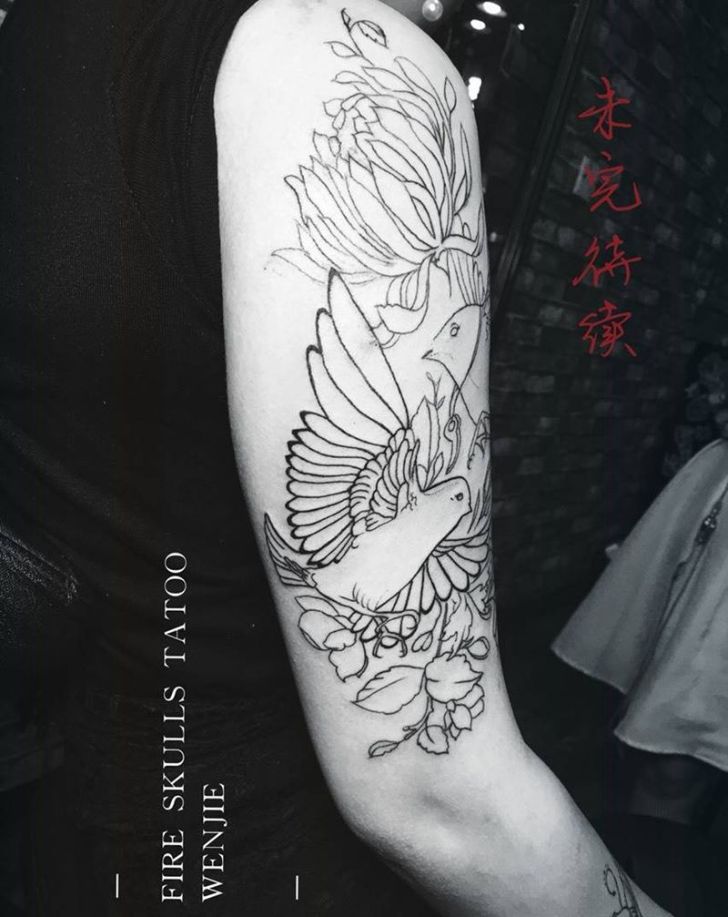 小鸟大臂文身纹身图片