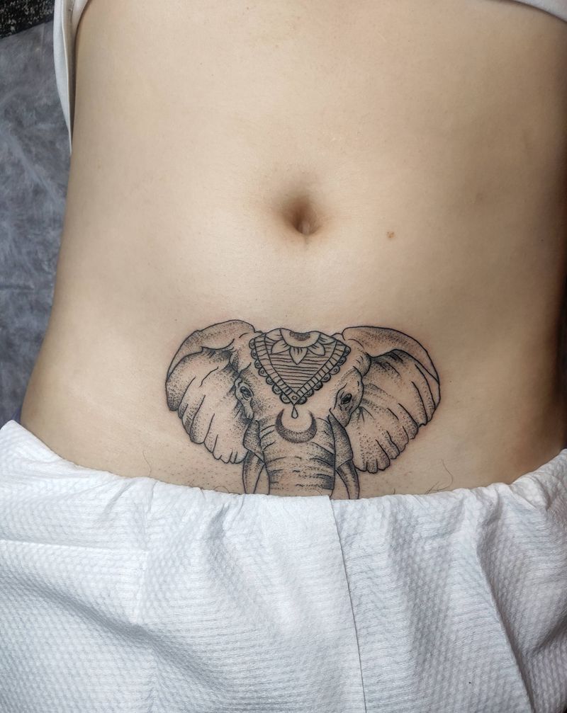 大象纹身图片_点刺纹身图案