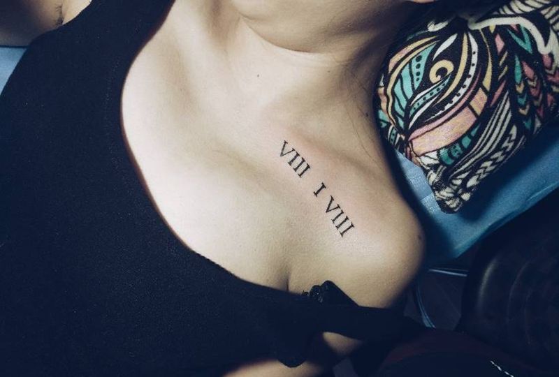 罗马数字纹身图片_肩部清新纹身图案
