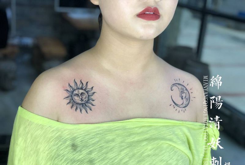 蝴蝶谷太阳月亮纹身图片
