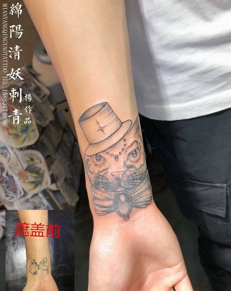 手腕猫头鹰遮盖纹身 店长-杨作品纹身图片