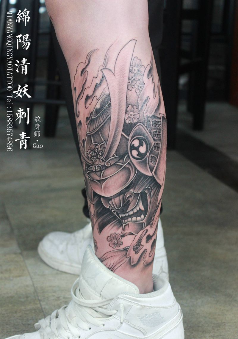 武士纹身图片_腿部脚部纹身图案
