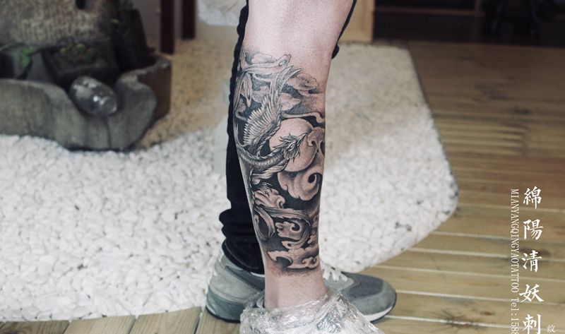 小腿朱雀纹身 高作品纹身图片_脚部腿部老传统新传统纹身图案