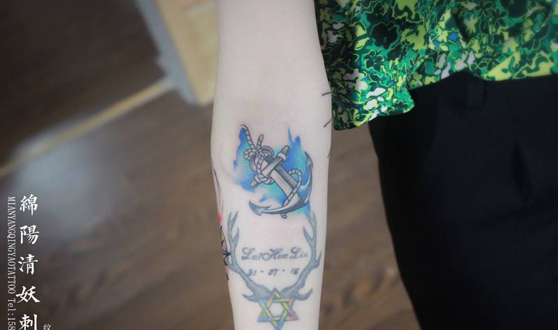 船锚纹身图片_腹部胸部纹身图案