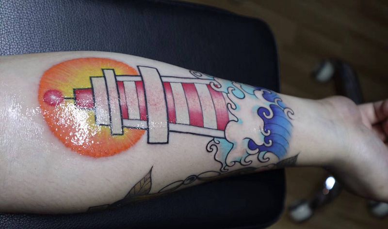 灯塔纹身图片_手臂New School纹身图案