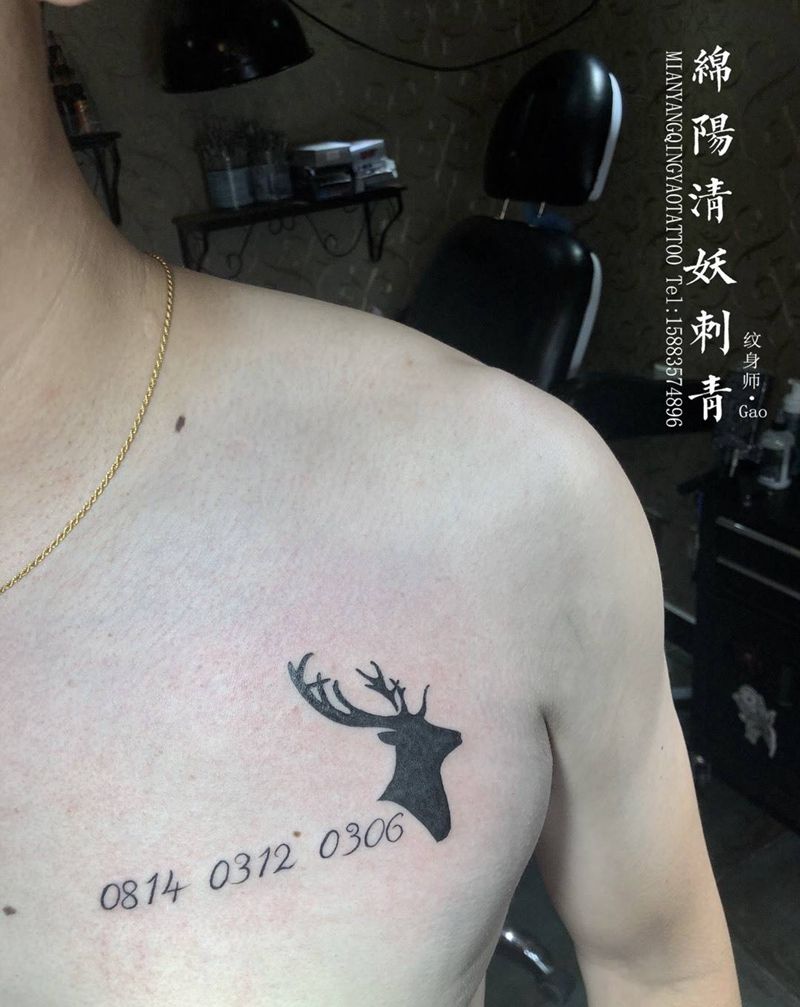 胸口数字麋鹿纹身 高作品纹身图片