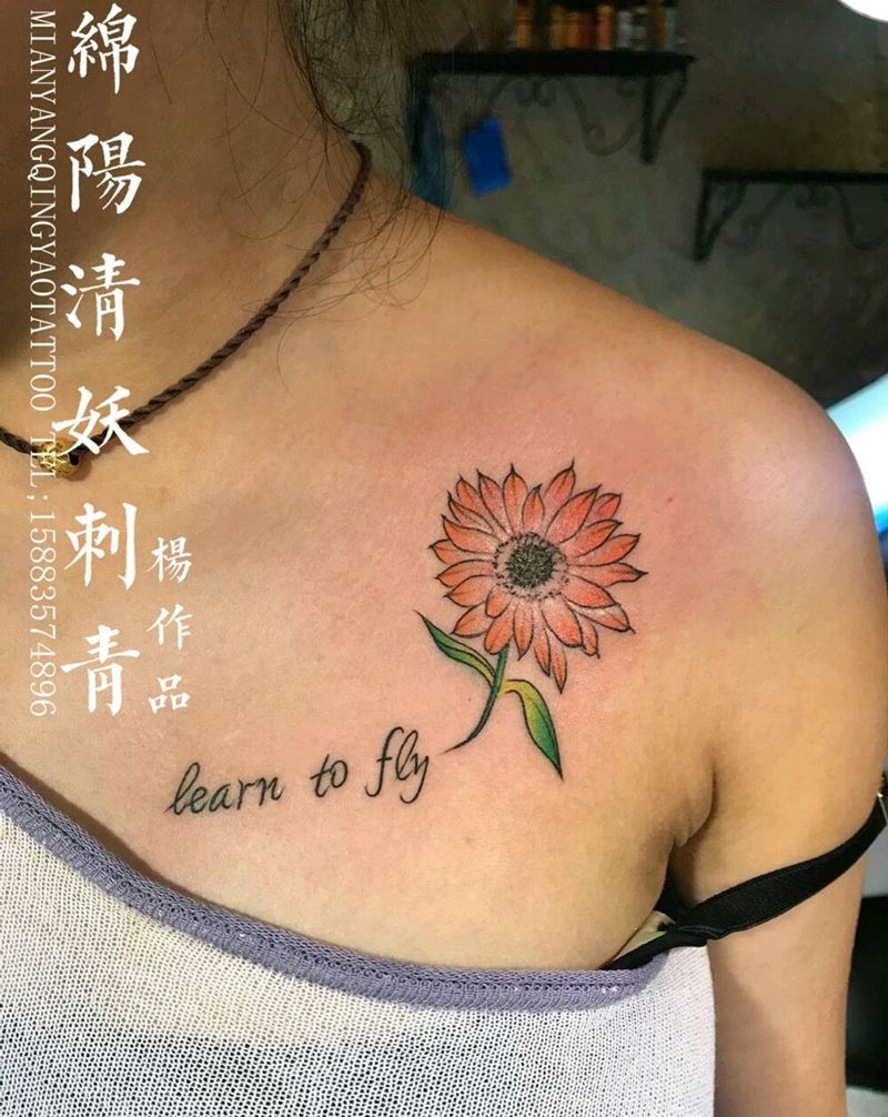 胸口花纹身，纹身图片_腰部欧美清新国画几何纹身图案