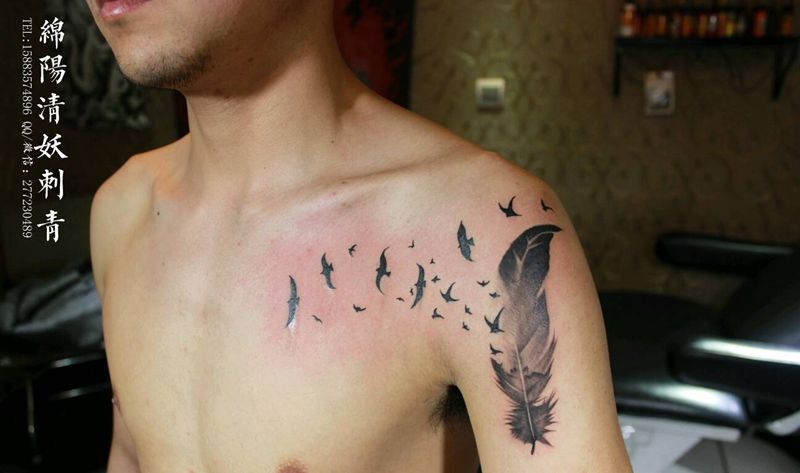 羽毛纹身纹身图片_腰部背部手部脚部传统清新写实几何字符人物纹身图案
