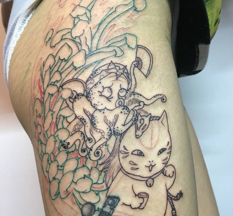 新传统，勾线完成。纹身图片