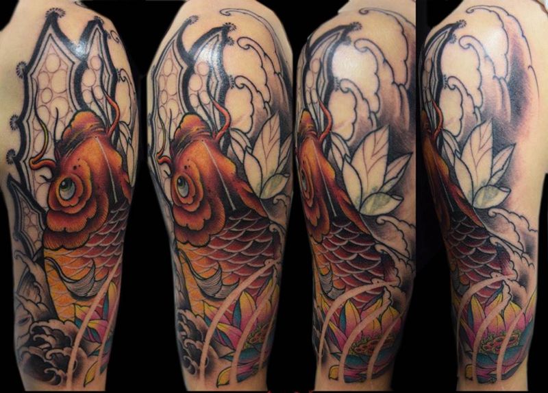 徒手设计鲤鱼未完成纹身图片