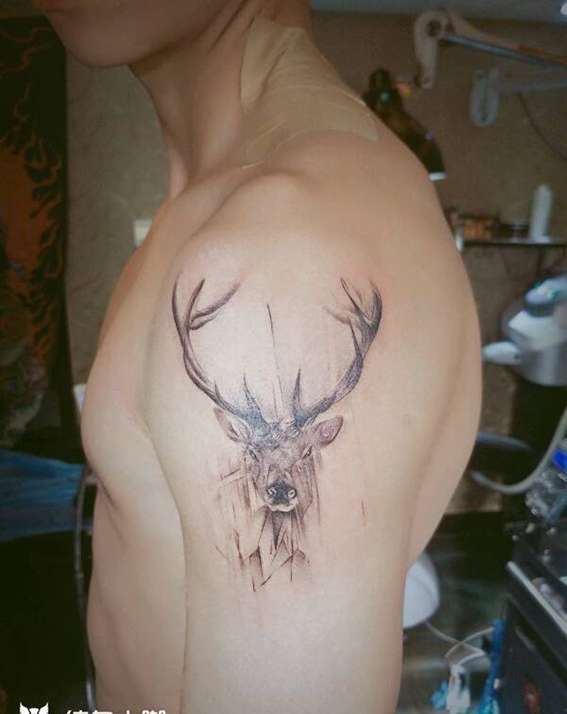 麋鹿纹身纹身图片_脚部国画贴纸几何静物鬼神纹身图案