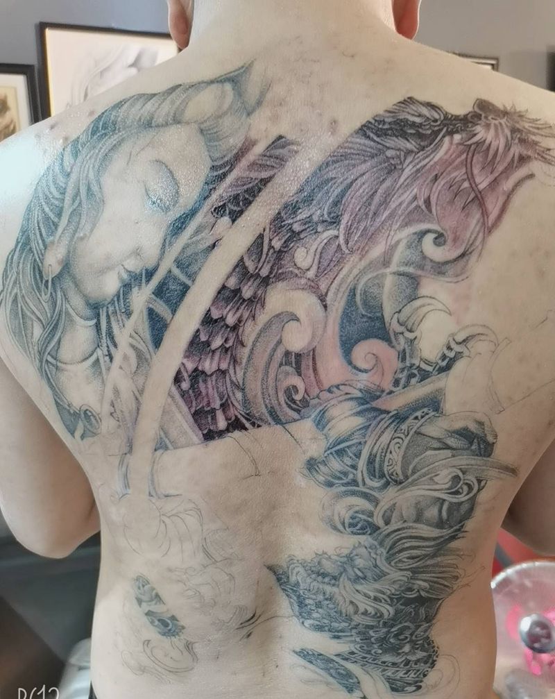 战胜佛纹身图片_背部新传统纹身图案