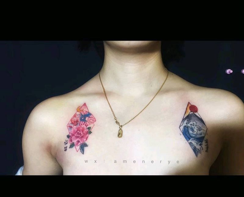 一对日式所爱隔山海 山海皆可纹身图片