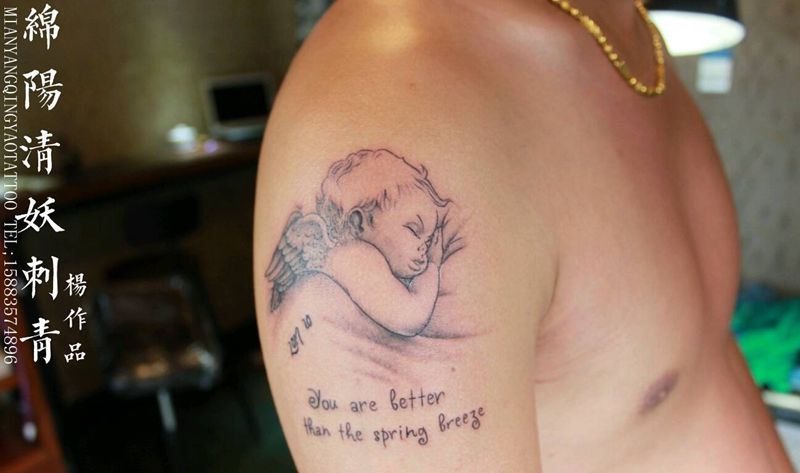 父爱天使纹身，我感受到了。一个纹身图片_腰部背部手臂手部国画几何植物静物纹身图案