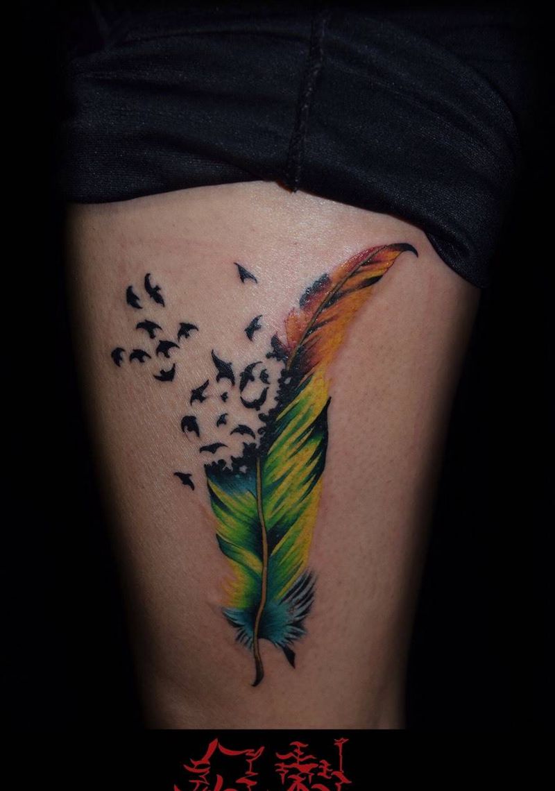 幻刺设计羽毛纹身图片