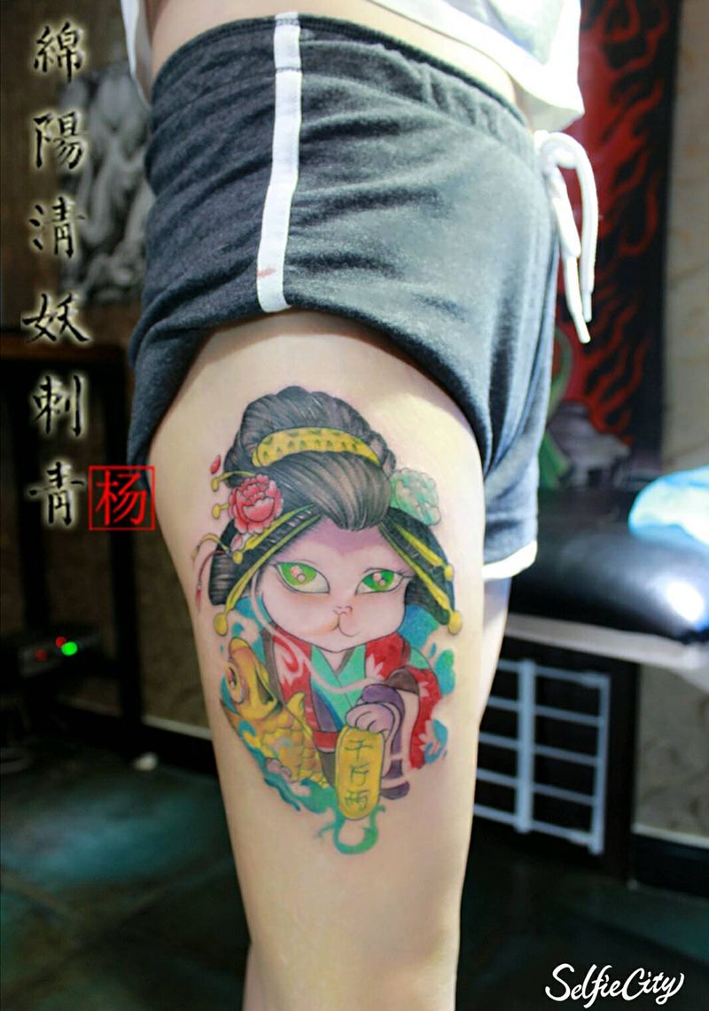 猫咪纹身纹身图片_肩部胸部手臂腿部手部欧美写实动物纹身图案