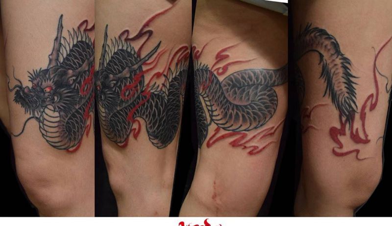 龙，遮盖纹身。纹身图片