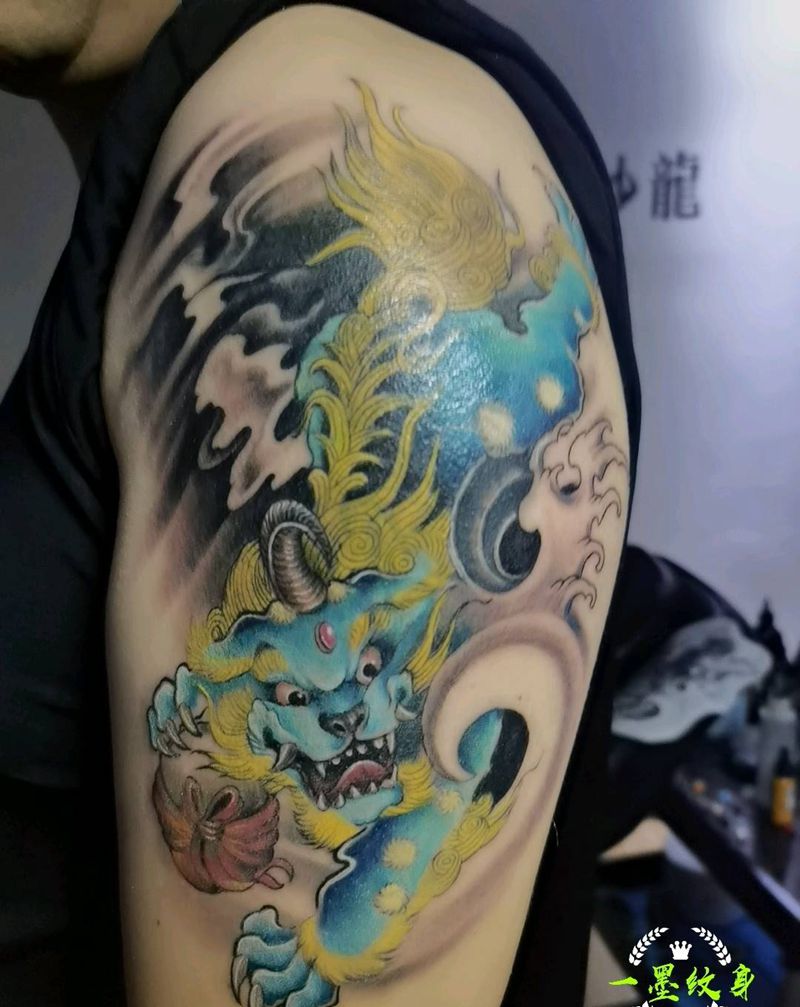 唐狮纹身图片_手臂新传统纹身图案