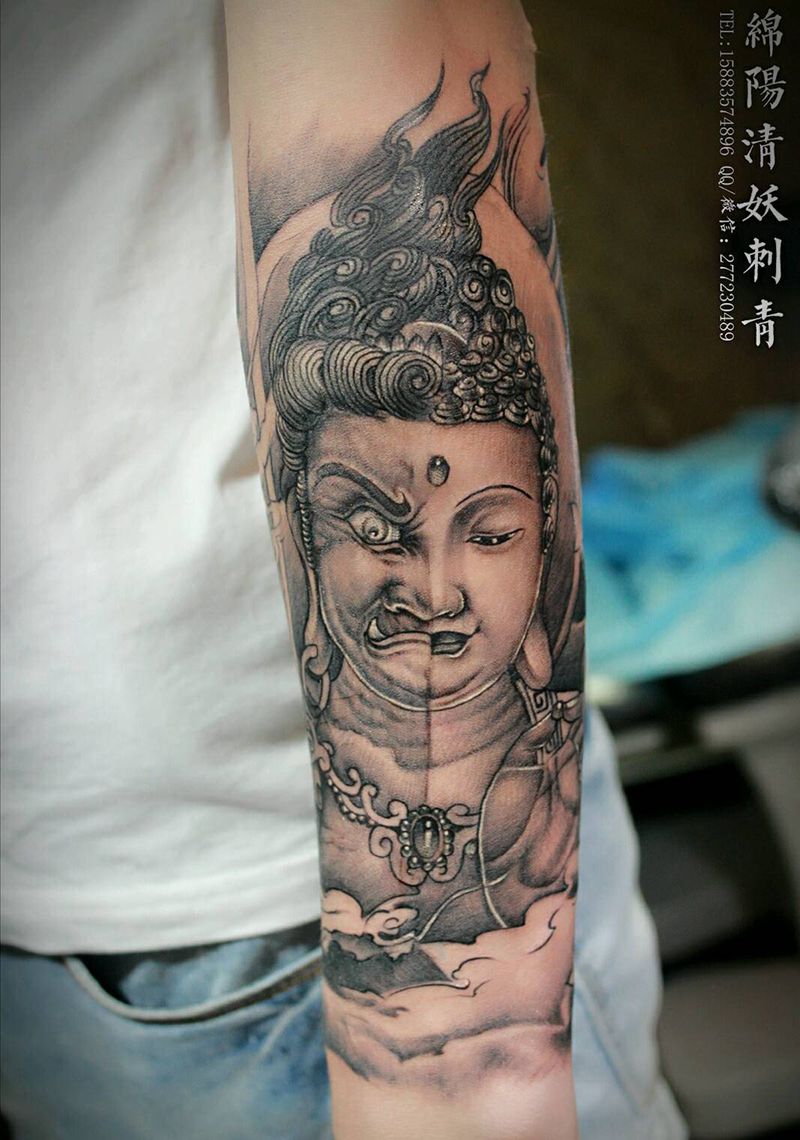 不动明王，如来纹身，上面的是上纹身图片_背部手部欧美传统习俗肖像清新写实动物静物纹身图案