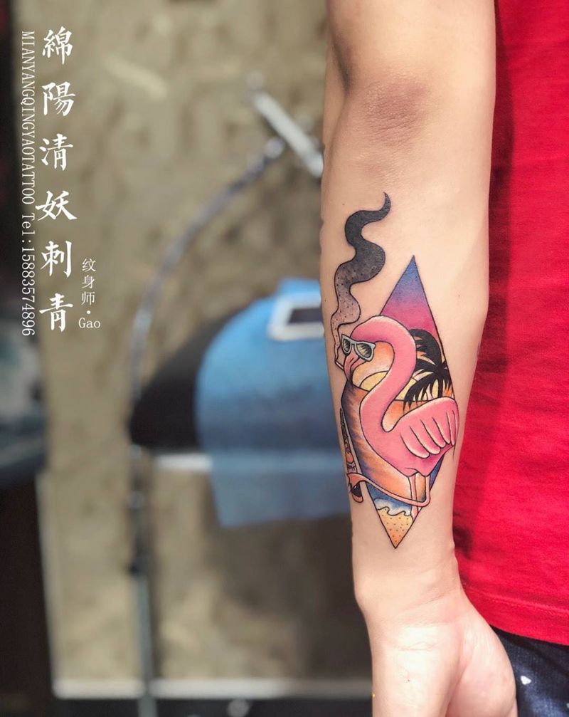 火烈鸟纹身  高作品纹身图片