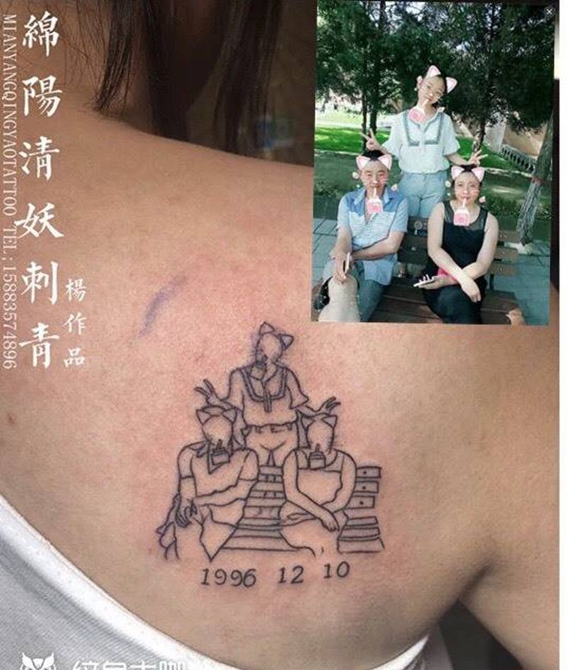 用纹身留住对自己有意义的事 和一家人的美好吧纹身图片_清新肖像贴纸手臂腰部颈部植物鬼神静物成品纹身图案