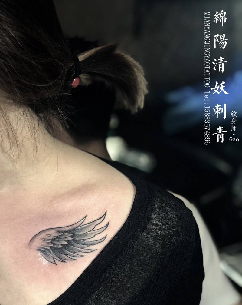 锁骨翅膀纹身  高作品纹身图片