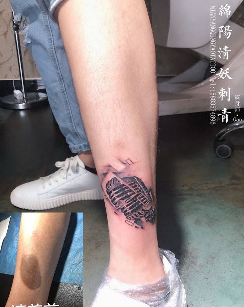脚裸话筒胎记遮盖纹身 高作品纹身图片
