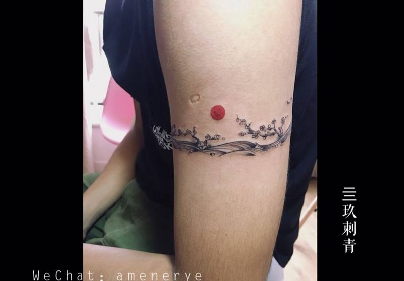 浪臂环纹身图片_成品手臂传统原创浪臂环纹身图案