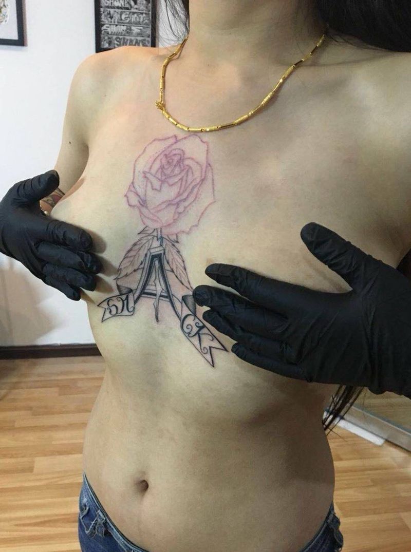 玫瑰，未完成纹身图片