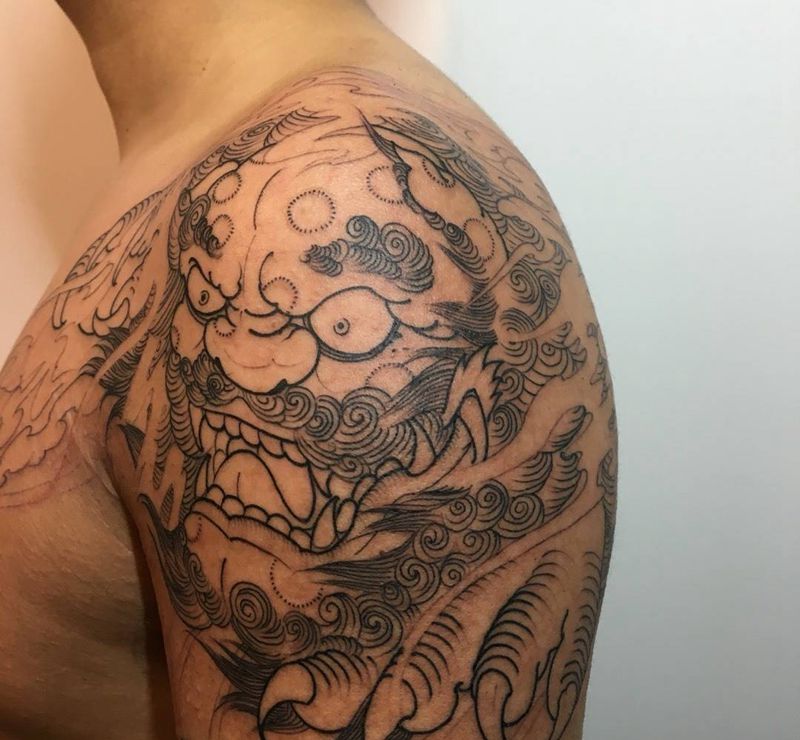 唐狮，未完成。纹身图片