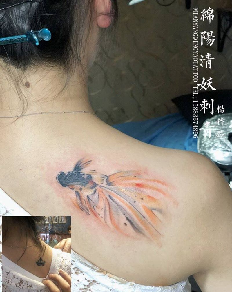 金鱼遮盖纹身图片