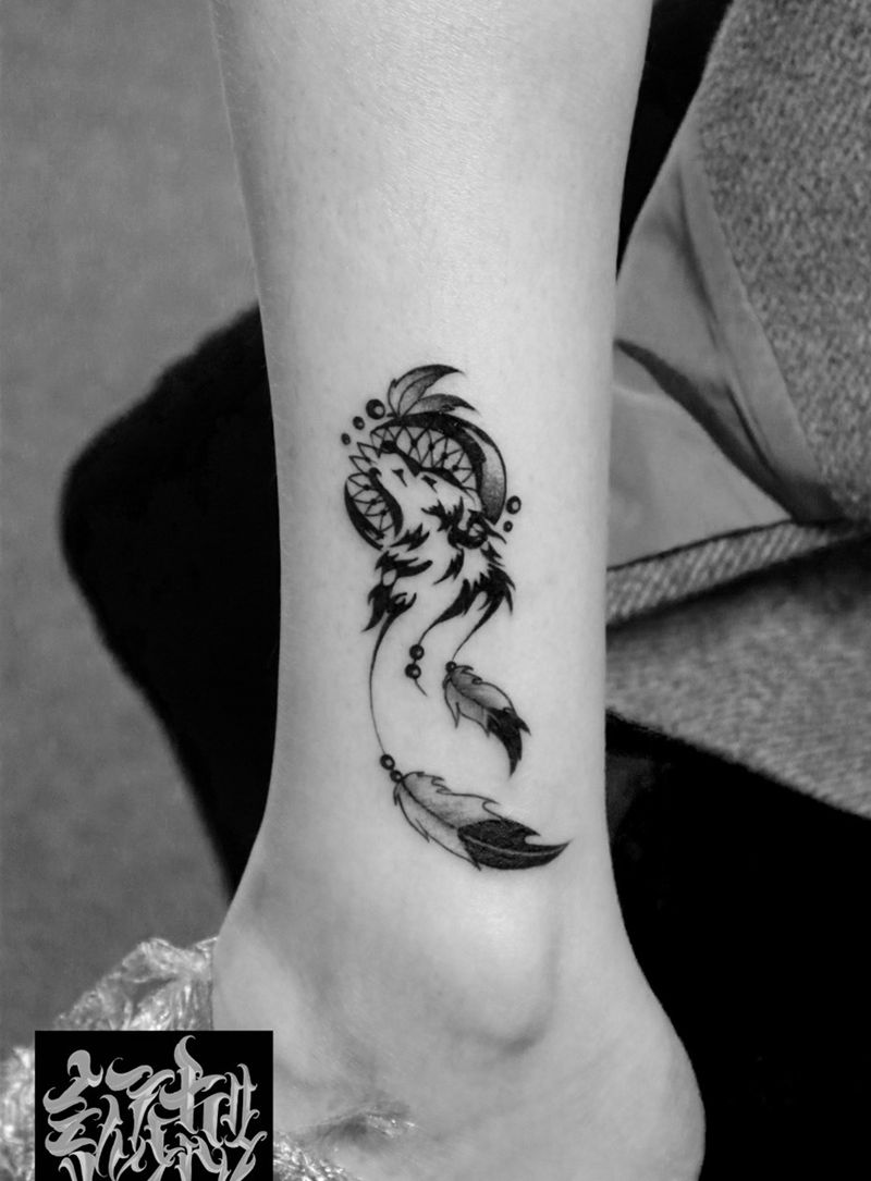 狼头捕梦网纹身图片