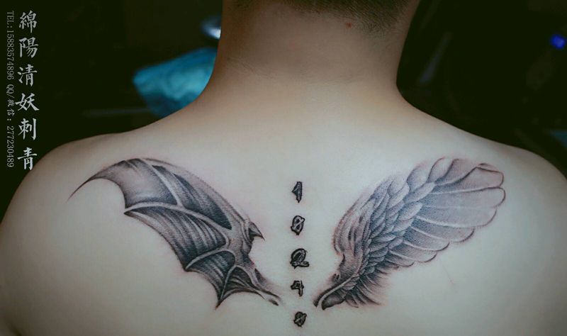 翅膀纹身纹身图片_背部手臂手部清新国画几何动物人物植物鬼神纹身图案