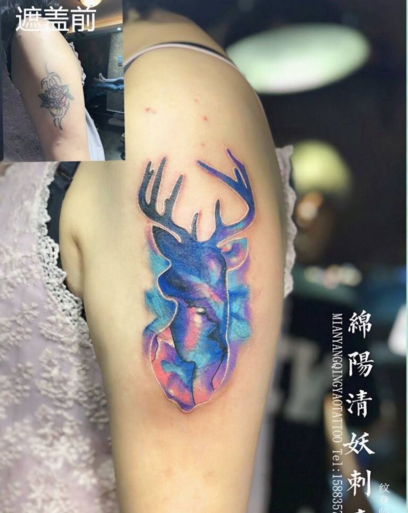 手臂麋鹿纹身 高作品纹身图片