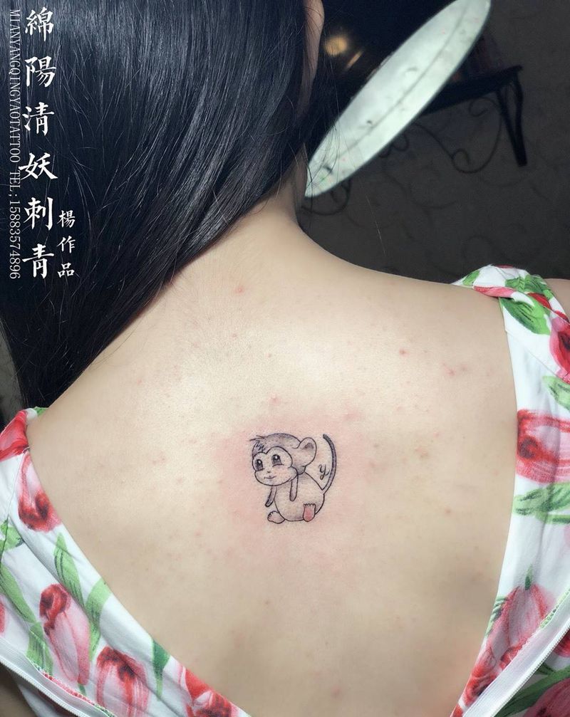 后背猴子字母纹身 店长-杨作品纹身图片