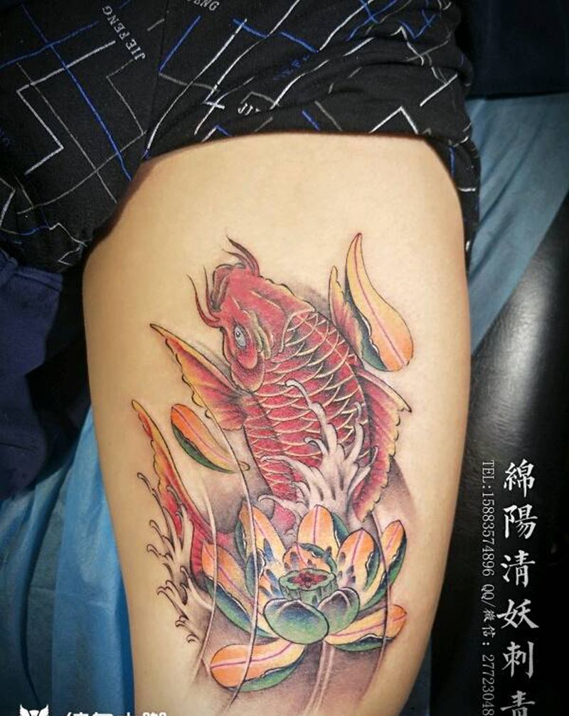 鲤鱼纹身，旧图遮盖纹身图片