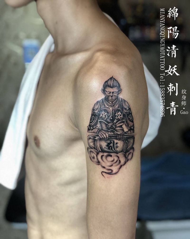 大臂猴子纹身 高作品纹身图片