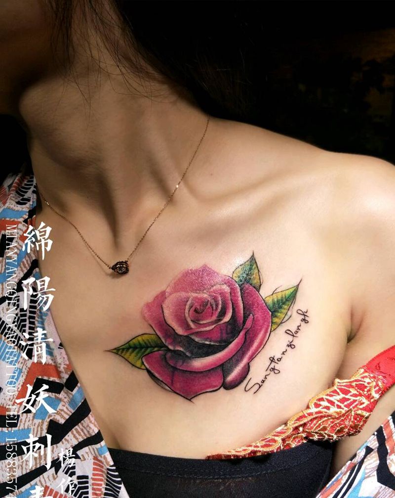 玫瑰花纹身遮盖纹身图片_背部手部欧美清新写实贴纸植物图腾纹身图案