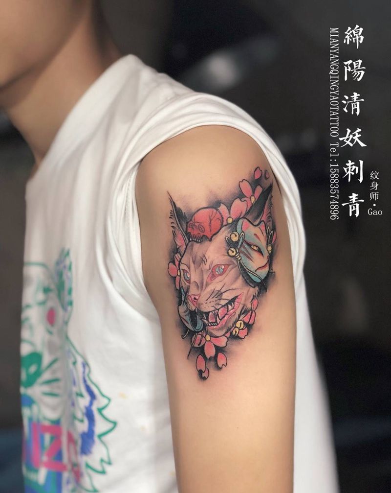 大臂猫纹身 高作品纹身图片