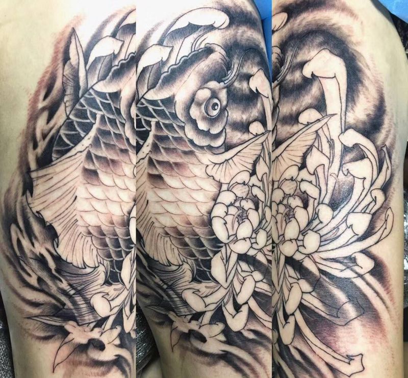 鲤鱼，未完成纹身图片