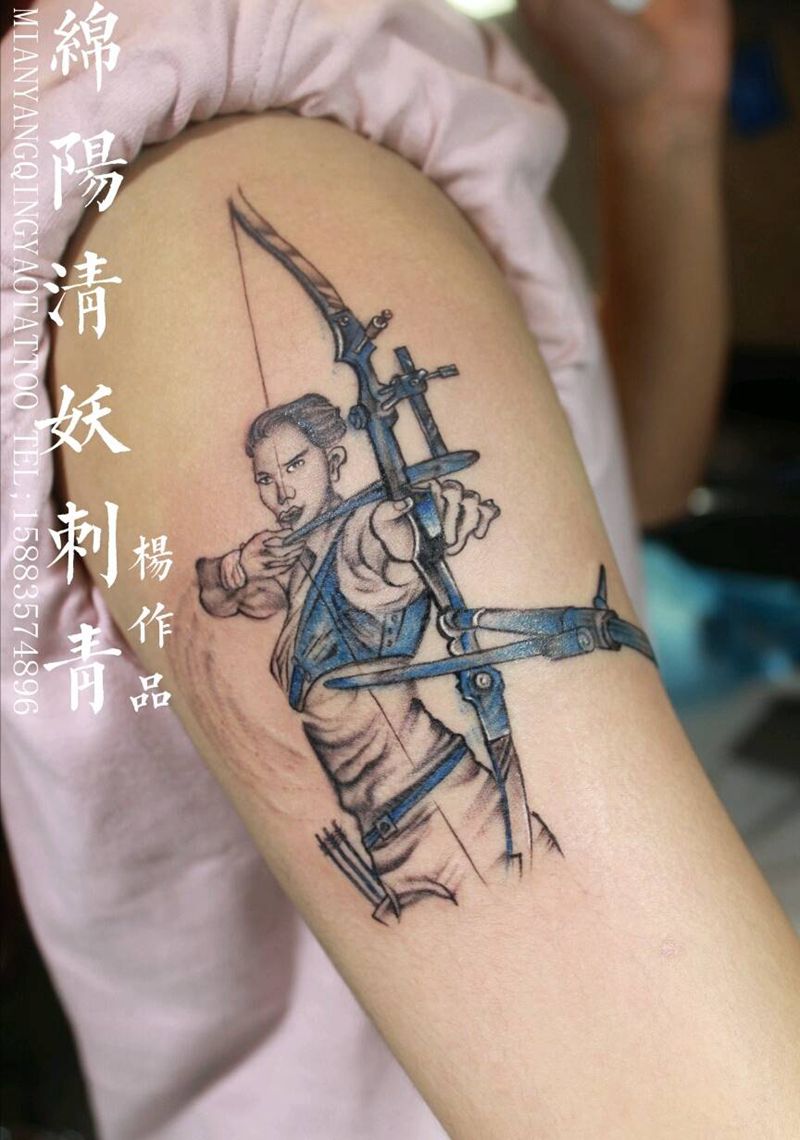 大臂射箭纹身，一个对帅哥很有意纹身图片_肖像国画动物静物纹身图案